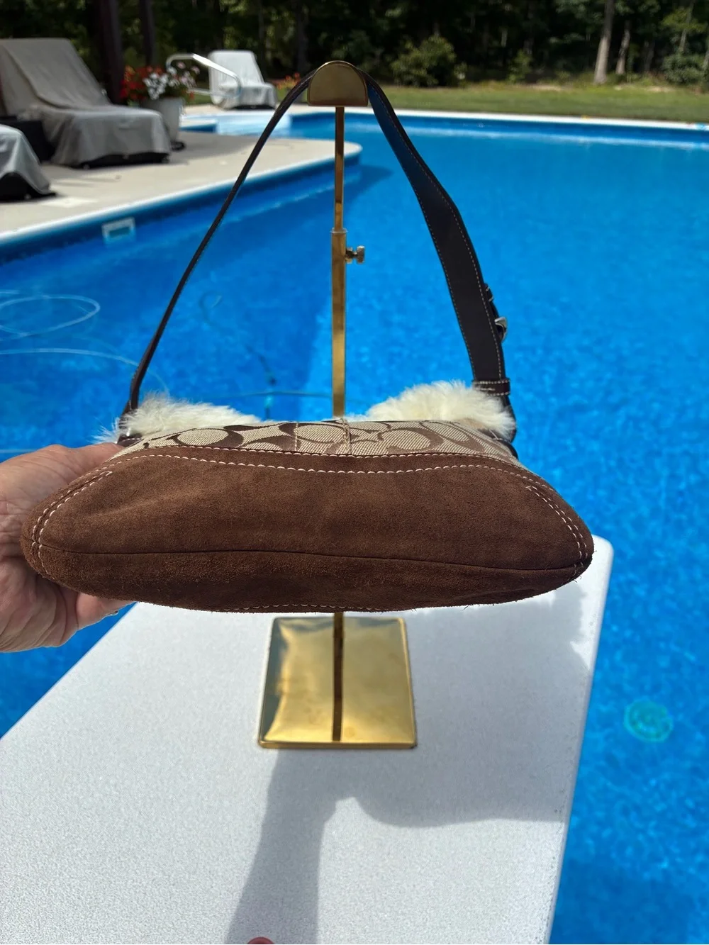 Coach F0528K47 Signature Shearling Fur Trim Shoulder Bag Brown Y2K